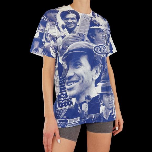 1994 Bill Graham blue and white all over print tshirt - Picture 1 of 7